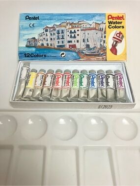 Vintage Pentel Water Colors Sealed Pack 12 Paint Tubes Art Supply New Old Stock